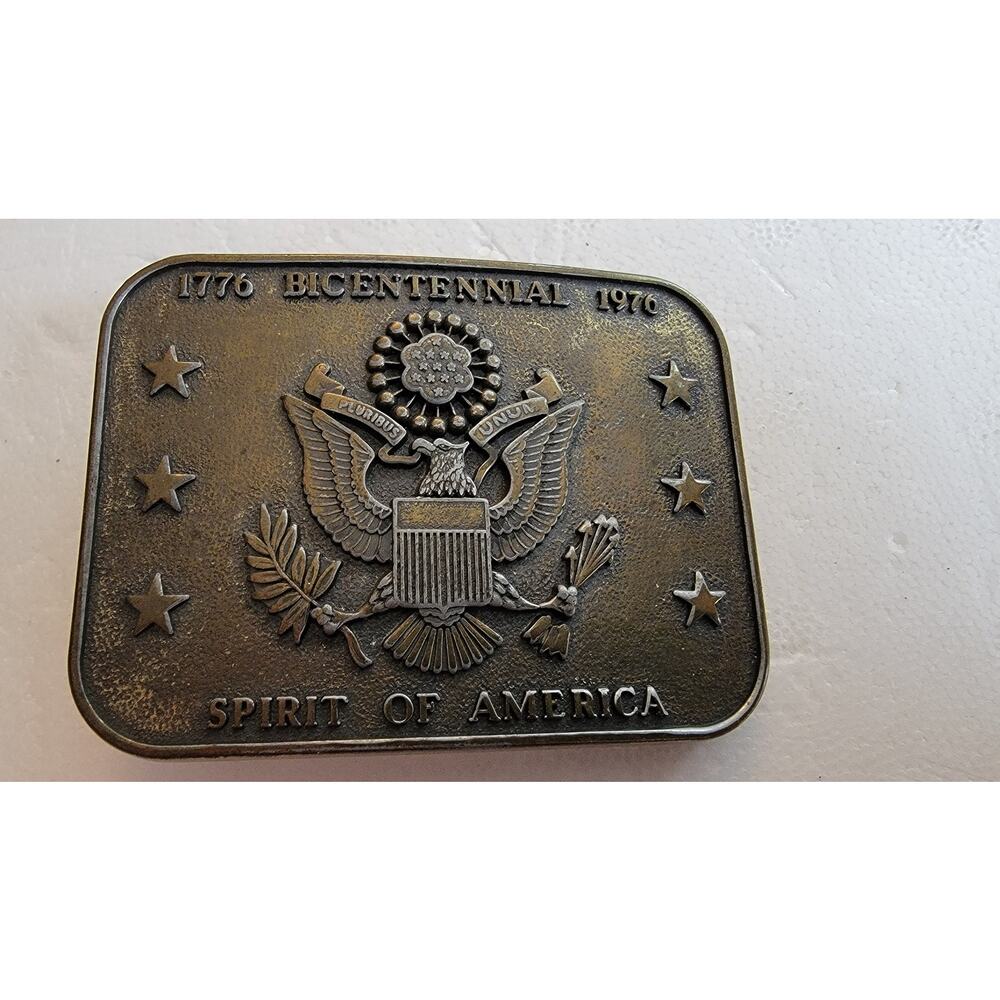 Vintage Bicentennial Spirit of America 1776–1976 Commemorative Brass Belt Buckle